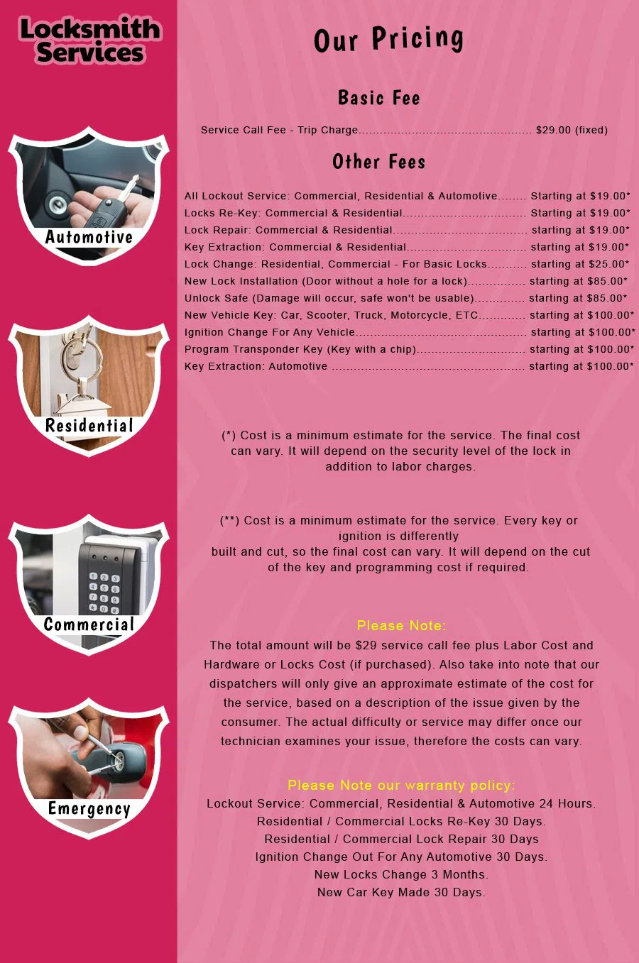 Springfield NJ Locksmith Store Springfield, NJ 908-418-4015 - price-list-c-18